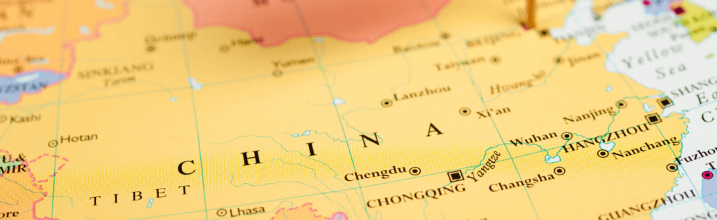 Mapa Chin pokazująca centralne położenie, link do kurs języka chińskiego online