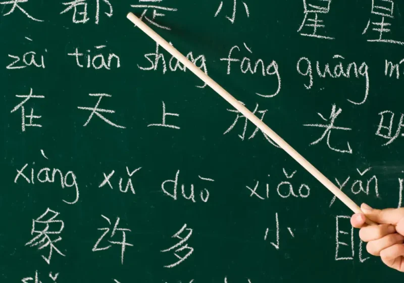 chińskie znaki pokazywane na tablicy przez nauczyciela język chiński, link do Kierunek Wschód i nauka chińskiego online