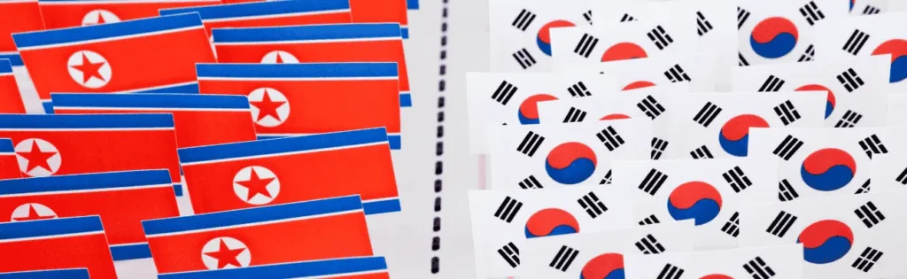 graficzny symbol podziału Korei i Koreańczyków, kierunek wschód, język koreański