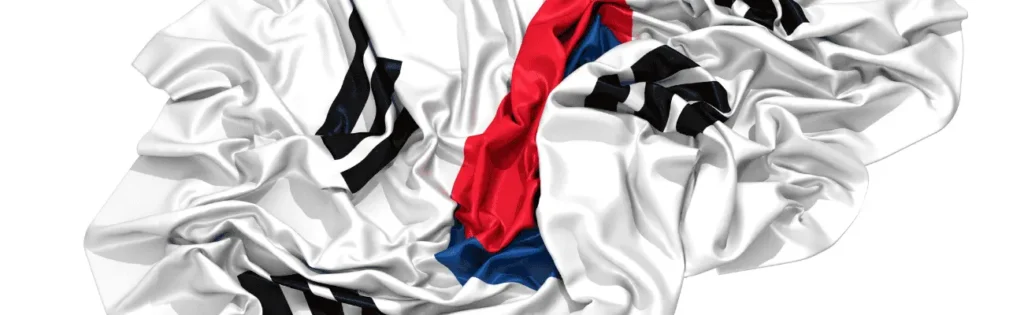 pogmatwana flaga Korei, symbolizująca trudną historię Korei, naznaczoną okupacją japońską Korei, kierunek wschód, język koreański